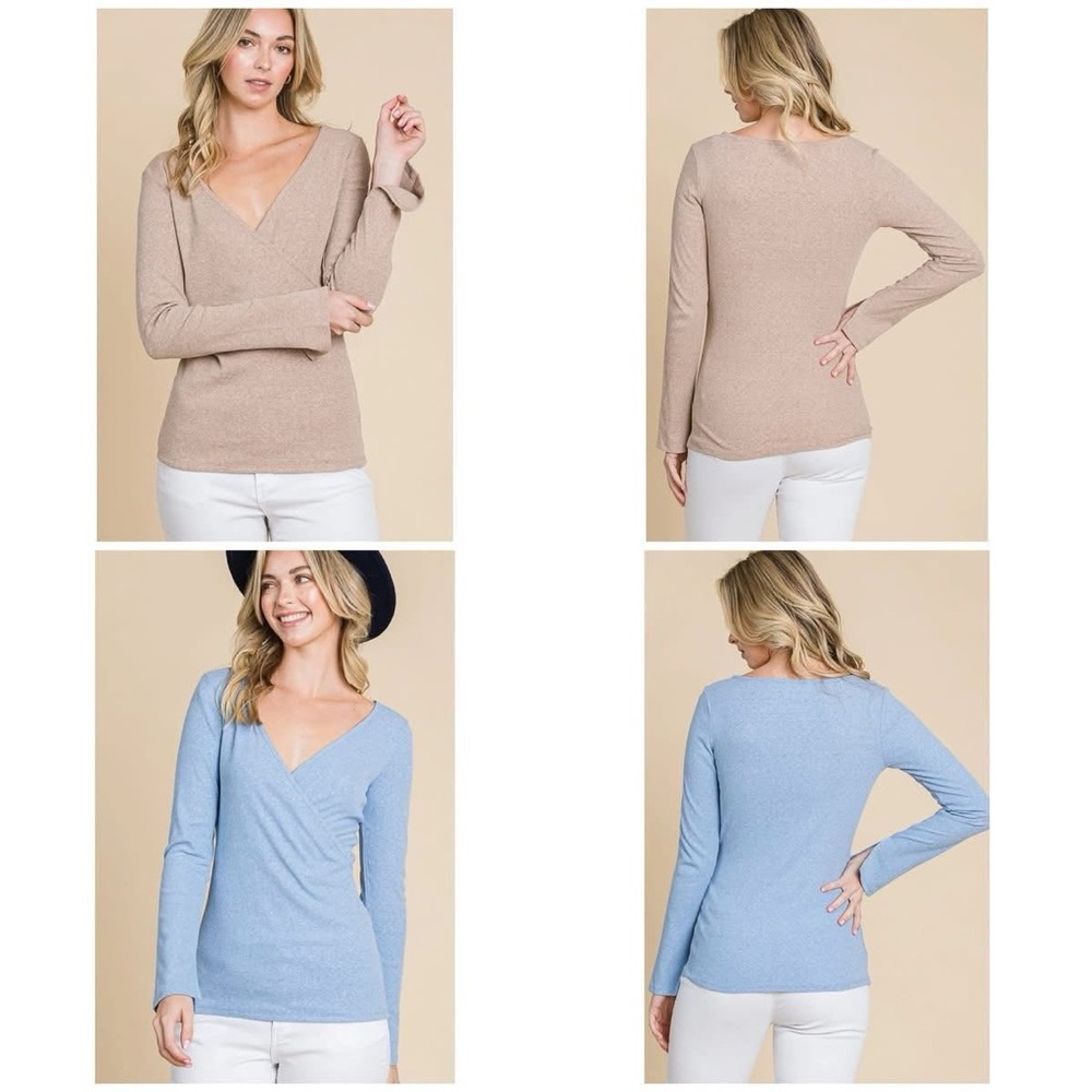 Chic V-Neck Sweater for Women - Beige and Light Blue